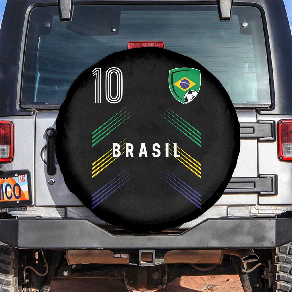 Brasil Number 10 Soccer Shield Graphic Jersey Style Spare Tire Cover Retro Futbol Football Fans Sports Lover