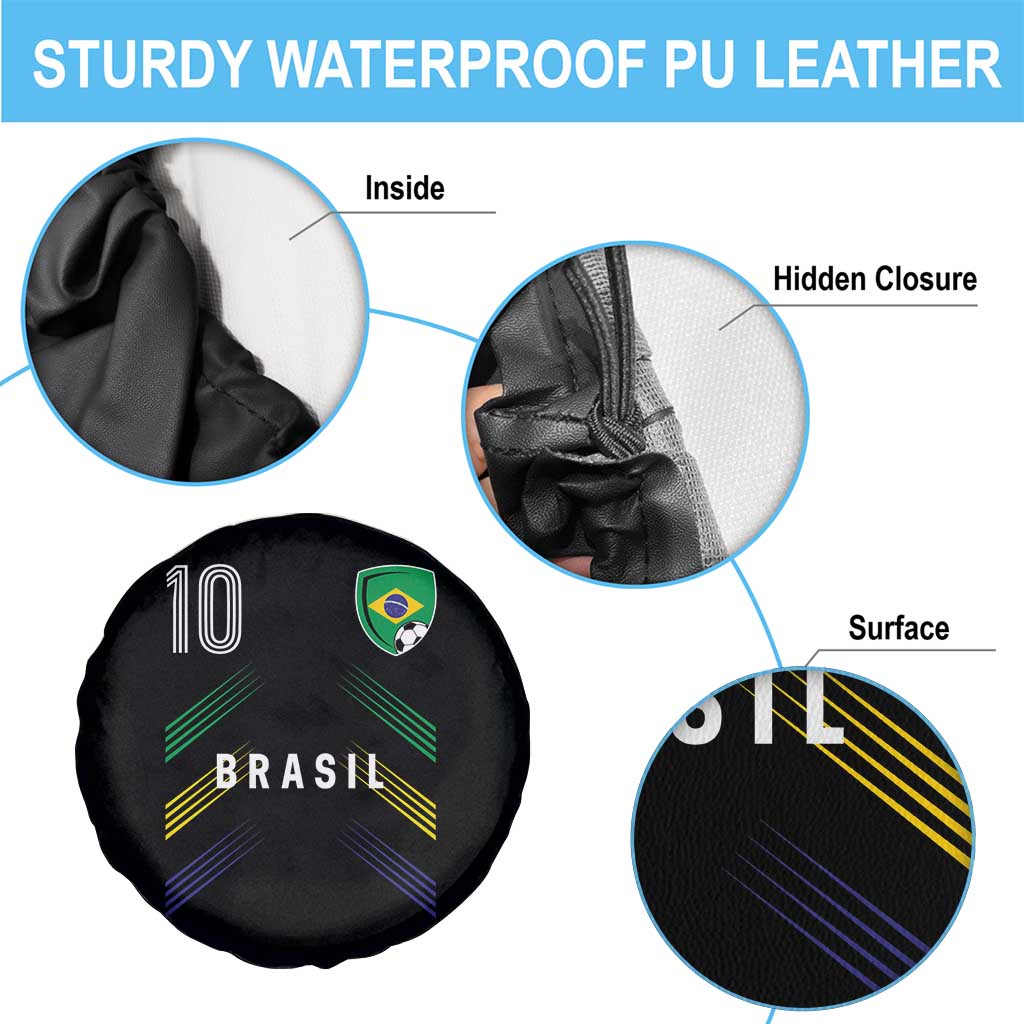 Brasil Number 10 Soccer Shield Graphic Jersey Style Spare Tire Cover Retro Futbol Football Fans Sports Lover