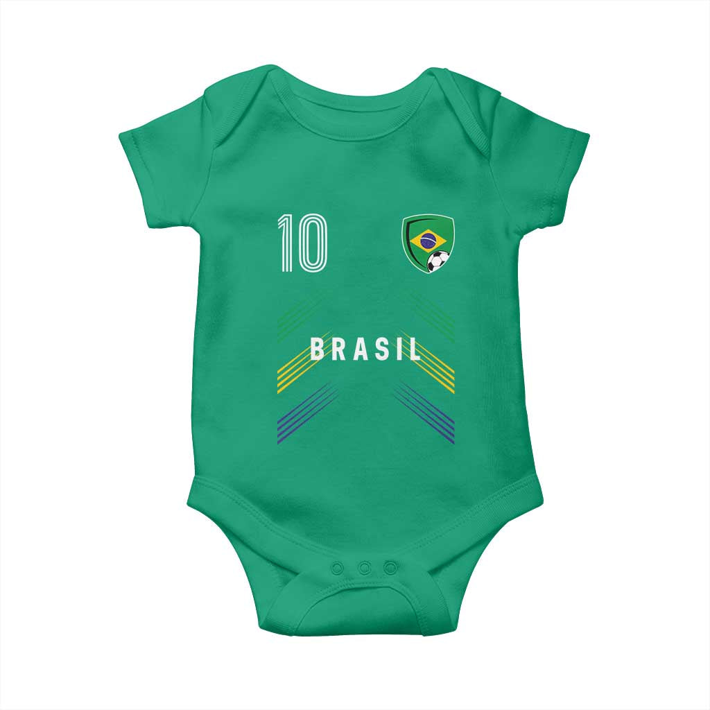 Brasil Number 10 Soccer Shield Graphic Jersey Style Baby Onesie Retro Futbol Football Fans Sports Lover