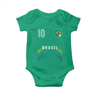 Brasil Number 10 Soccer Shield Graphic Jersey Style Baby Onesie Retro Futbol Football Fans Sports Lover