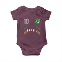 Brasil Number 10 Soccer Shield Graphic Jersey Style Baby Onesie Retro Futbol Football Fans Sports Lover