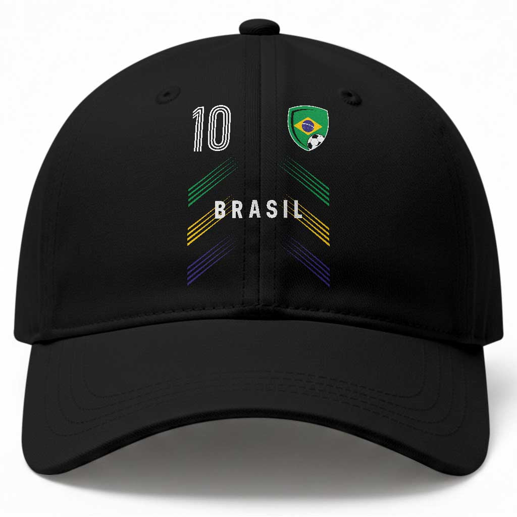 Brasil Number 10 Soccer Shield Graphic Jersey Style Baseball Cap Retro Futbol Football Fans Sports Lover