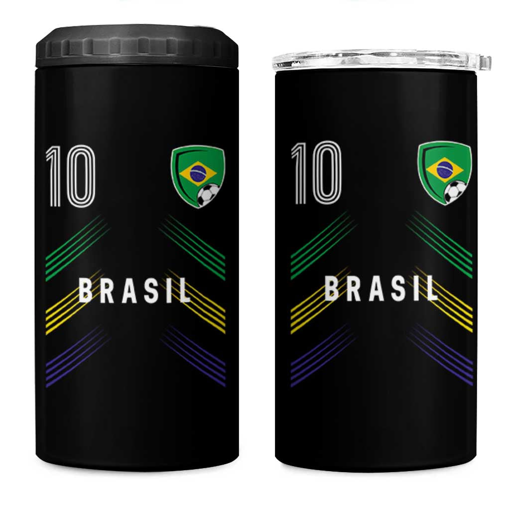 Brasil Number 10 Soccer Shield Graphic Jersey Style 4 in 1 Can Cooler Tumbler Retro Futbol Football Fans Sports Lover