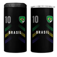 Brasil Number 10 Soccer Shield Graphic Jersey Style 4 in 1 Can Cooler Tumbler Retro Futbol Football Fans Sports Lover