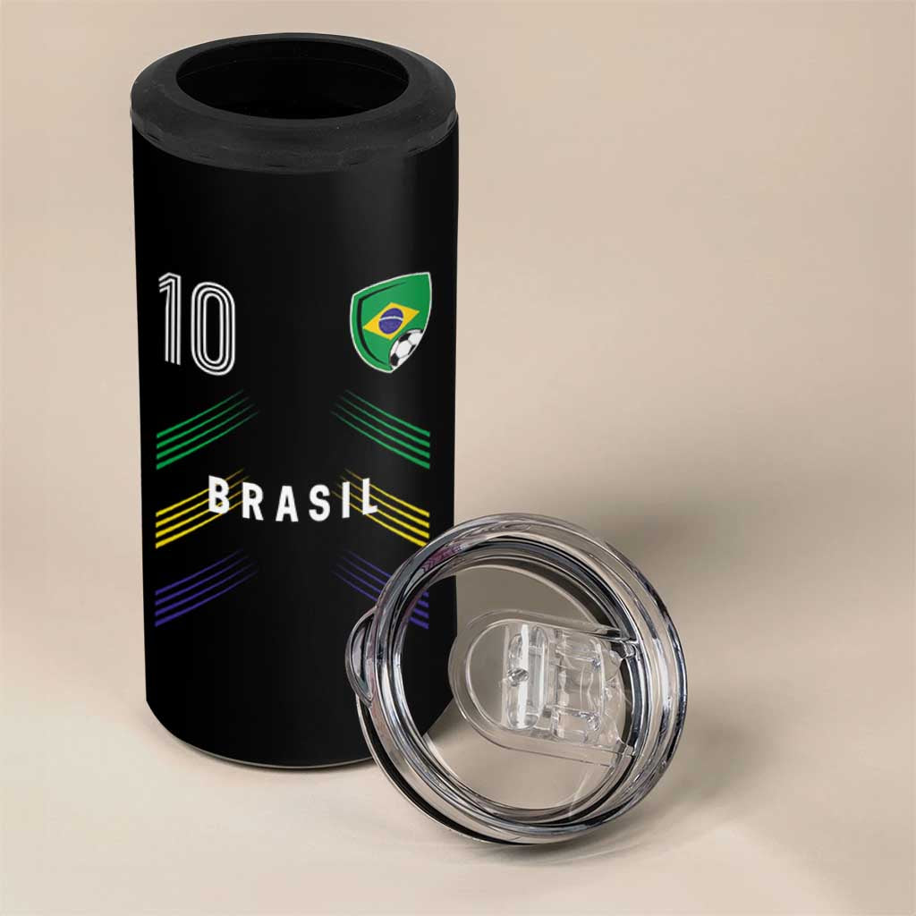 Brasil Number 10 Soccer Shield Graphic Jersey Style 4 in 1 Can Cooler Tumbler Retro Futbol Football Fans Sports Lover