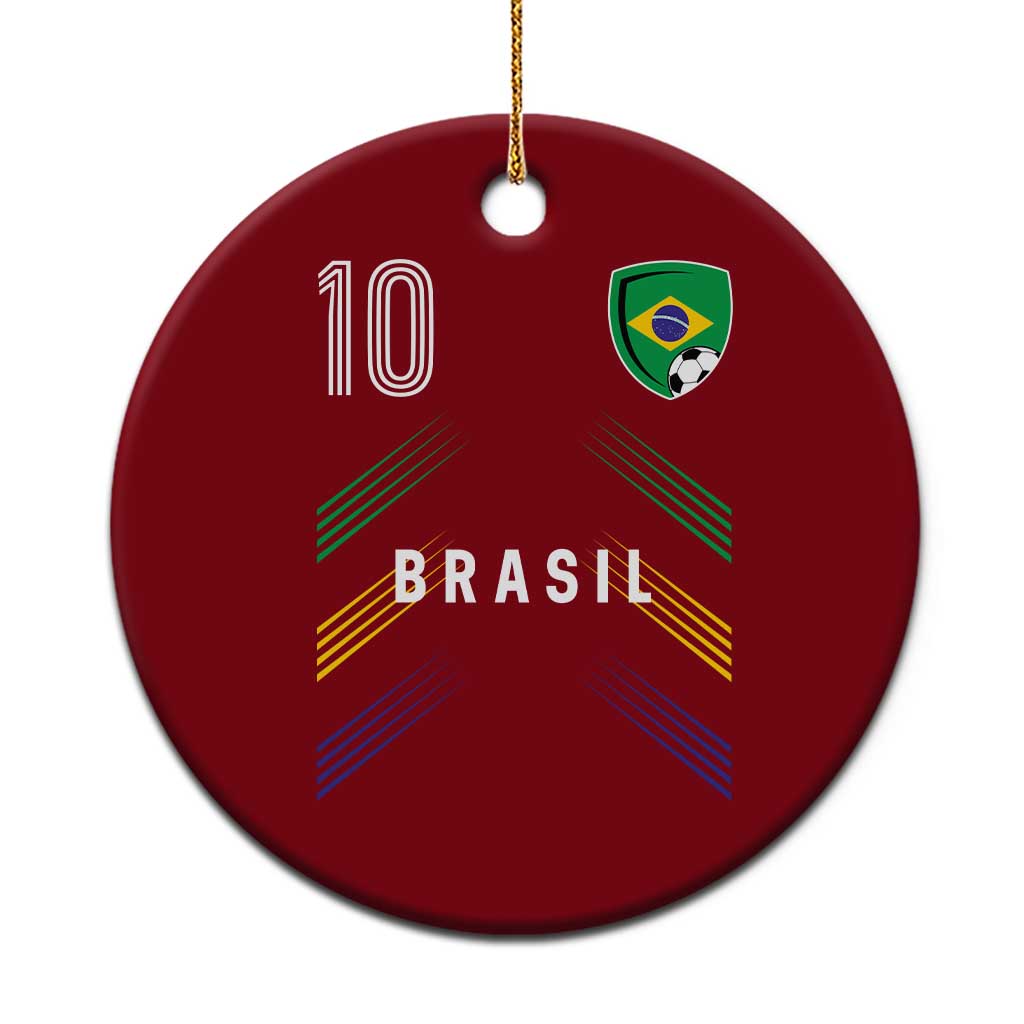 Brasil Number 10 Soccer Shield Graphic Jersey Style Ceramic Ornament Retro Futbol Football Fans Sports Lover