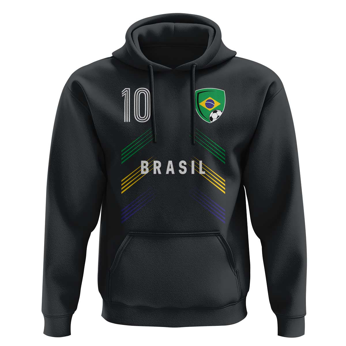 Brasil Number 10 Soccer Shield Graphic Jersey Style Hoodie Retro Futbol Football Fans Sports Lover