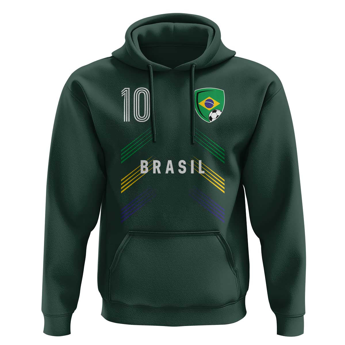 Brasil Number 10 Soccer Shield Graphic Jersey Style Hoodie Retro Futbol Football Fans Sports Lover