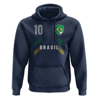 Brasil Number 10 Soccer Shield Graphic Jersey Style Hoodie Retro Futbol Football Fans Sports Lover