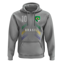Brasil Number 10 Soccer Shield Graphic Jersey Style Hoodie Retro Futbol Football Fans Sports Lover