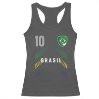 Brasil Number 10 Soccer Shield Graphic Jersey Style Racerback Tank Top Retro Futbol Football Fans Sports Lover