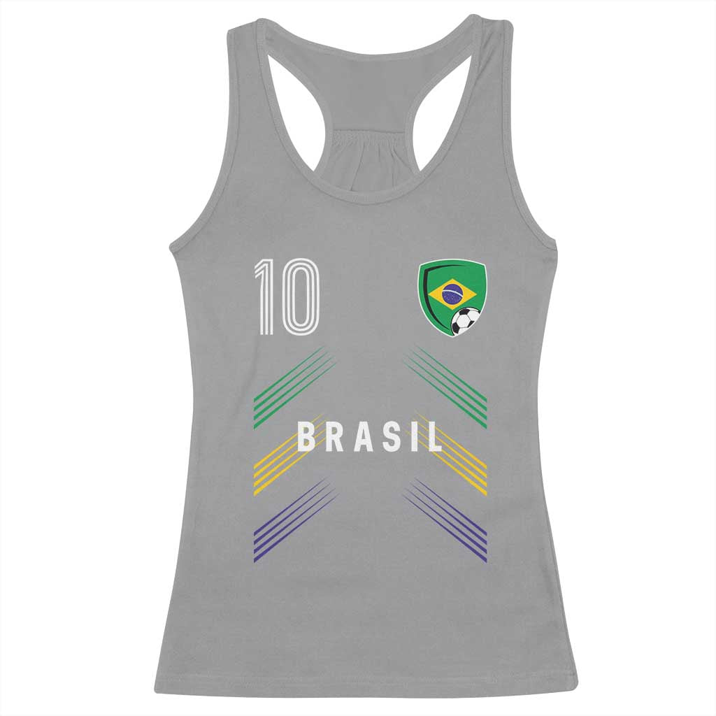 Brasil Number 10 Soccer Shield Graphic Jersey Style Racerback Tank Top Retro Futbol Football Fans Sports Lover