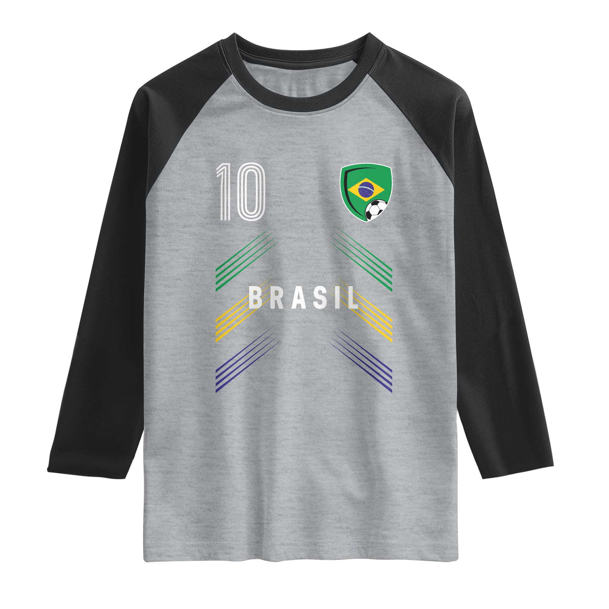 Brasil Number 10 Soccer Shield Graphic Jersey Style Raglan Shirt Retro Futbol Football Fans Sports Lover