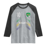 Brasil Number 10 Soccer Shield Graphic Jersey Style Raglan Shirt Retro Futbol Football Fans Sports Lover