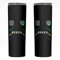 Brasil Number 10 Soccer Shield Graphic Jersey Style Skinny Tumbler Retro Futbol Football Fans Sports Lover