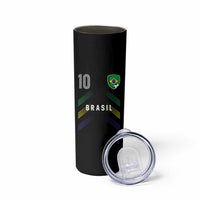 Brasil Number 10 Soccer Shield Graphic Jersey Style Skinny Tumbler Retro Futbol Football Fans Sports Lover