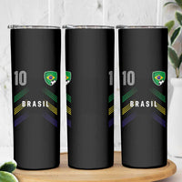 Brasil Number 10 Soccer Shield Graphic Jersey Style Skinny Tumbler Retro Futbol Football Fans Sports Lover
