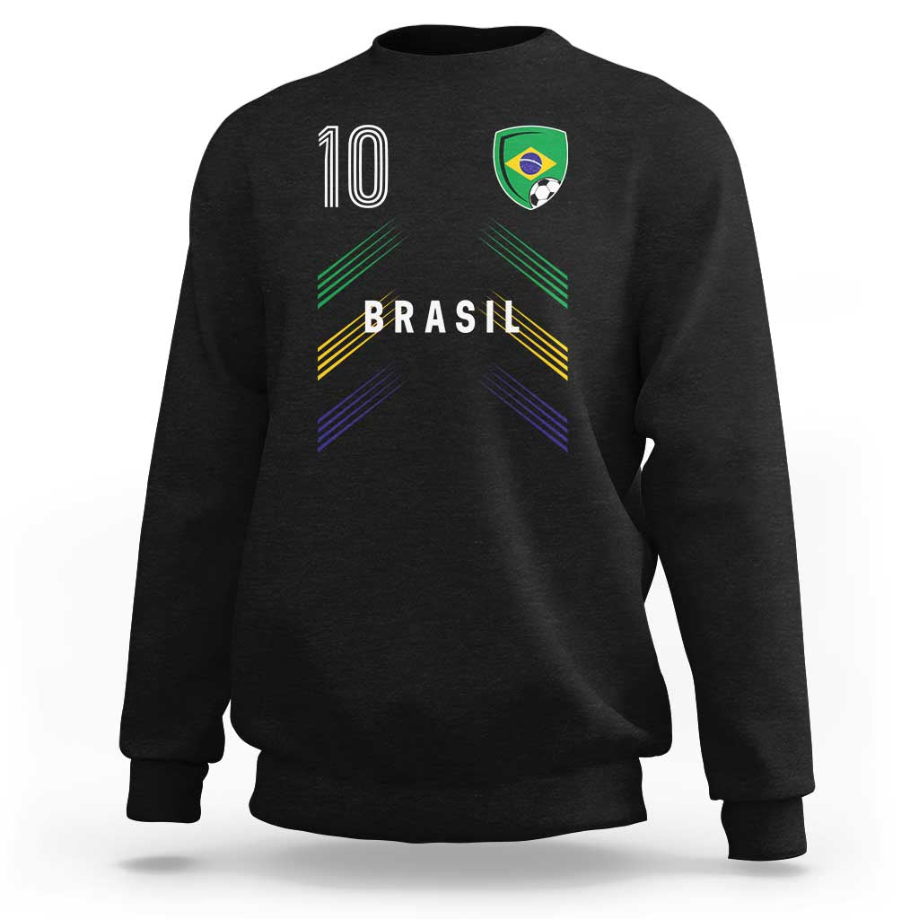Brasil Number 10 Soccer Shield Graphic Jersey Style Sweatshirt Retro Futbol Football Fans Sports Lover