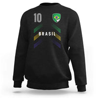 Brasil Number 10 Soccer Shield Graphic Jersey Style Sweatshirt Retro Futbol Football Fans Sports Lover