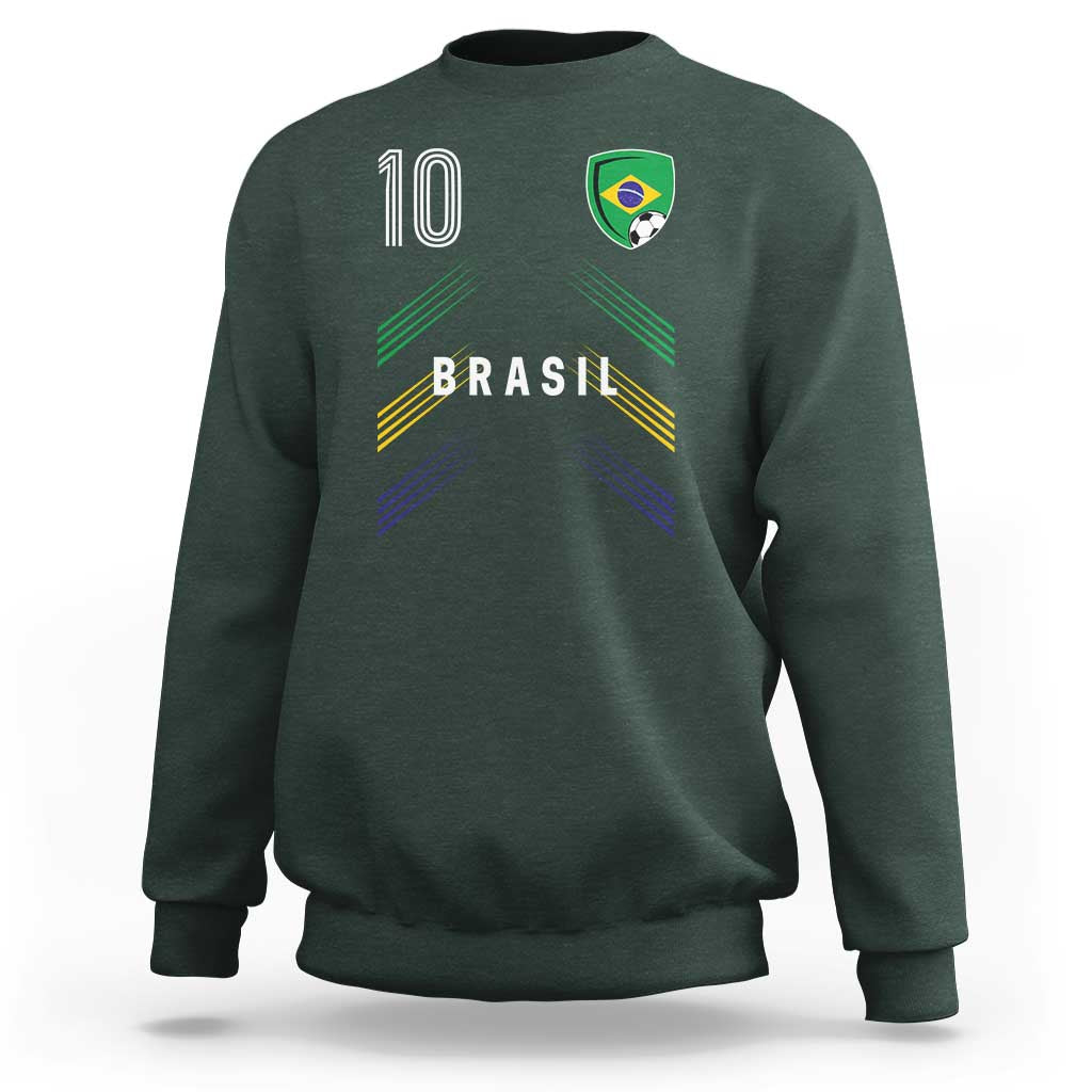 Brasil Number 10 Soccer Shield Graphic Jersey Style Sweatshirt Retro Futbol Football Fans Sports Lover