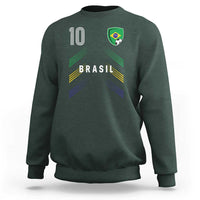 Brasil Number 10 Soccer Shield Graphic Jersey Style Sweatshirt Retro Futbol Football Fans Sports Lover