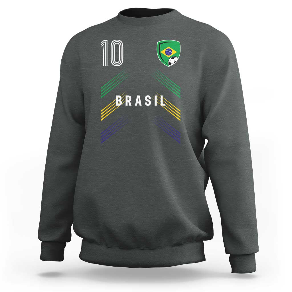 Brasil Number 10 Soccer Shield Graphic Jersey Style Sweatshirt Retro Futbol Football Fans Sports Lover