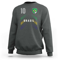 Brasil Number 10 Soccer Shield Graphic Jersey Style Sweatshirt Retro Futbol Football Fans Sports Lover