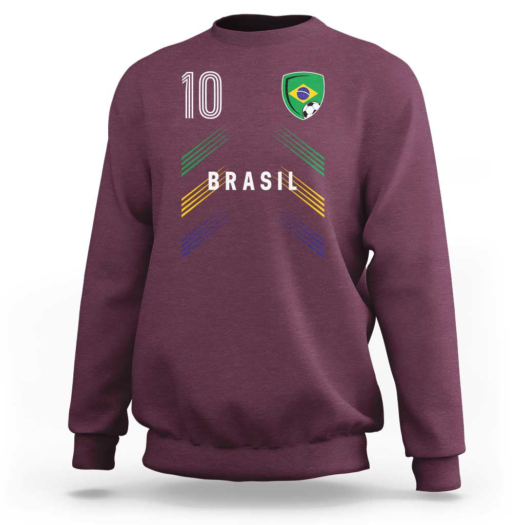 Brasil Number 10 Soccer Shield Graphic Jersey Style Sweatshirt Retro Futbol Football Fans Sports Lover