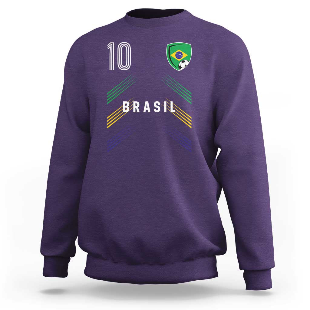 Brasil Number 10 Soccer Shield Graphic Jersey Style Sweatshirt Retro Futbol Football Fans Sports Lover