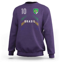 Brasil Number 10 Soccer Shield Graphic Jersey Style Sweatshirt Retro Futbol Football Fans Sports Lover