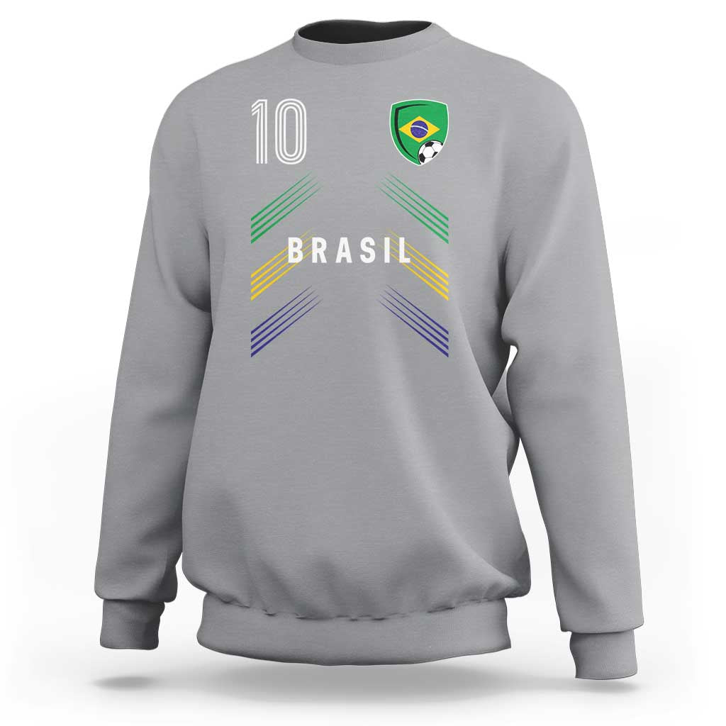Brasil Number 10 Soccer Shield Graphic Jersey Style Sweatshirt Retro Futbol Football Fans Sports Lover