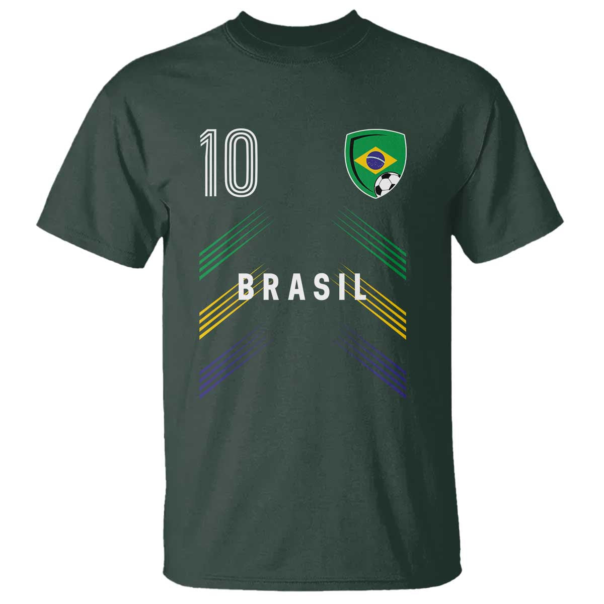 Brasil Number 10 Soccer Shield Graphic Jersey Style T Shirt Retro Futbol Football Fans Sports Lover