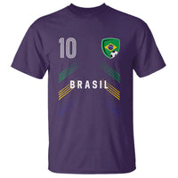 Brasil Number 10 Soccer Shield Graphic Jersey Style T Shirt Retro Futbol Football Fans Sports Lover