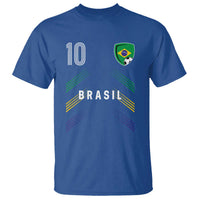 Brasil Number 10 Soccer Shield Graphic Jersey Style T Shirt Retro Futbol Football Fans Sports Lover