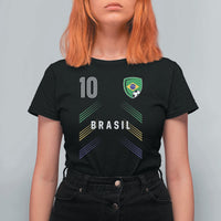 Brasil Number 10 Soccer Shield Graphic Jersey Style T Shirt For Women Retro Futbol Football Fans Sports Lover