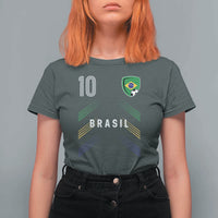 Brasil Number 10 Soccer Shield Graphic Jersey Style T Shirt For Women Retro Futbol Football Fans Sports Lover