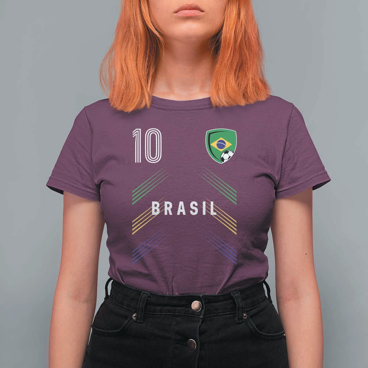 Brasil Number 10 Soccer Shield Graphic Jersey Style T Shirt For Women Retro Futbol Football Fans Sports Lover