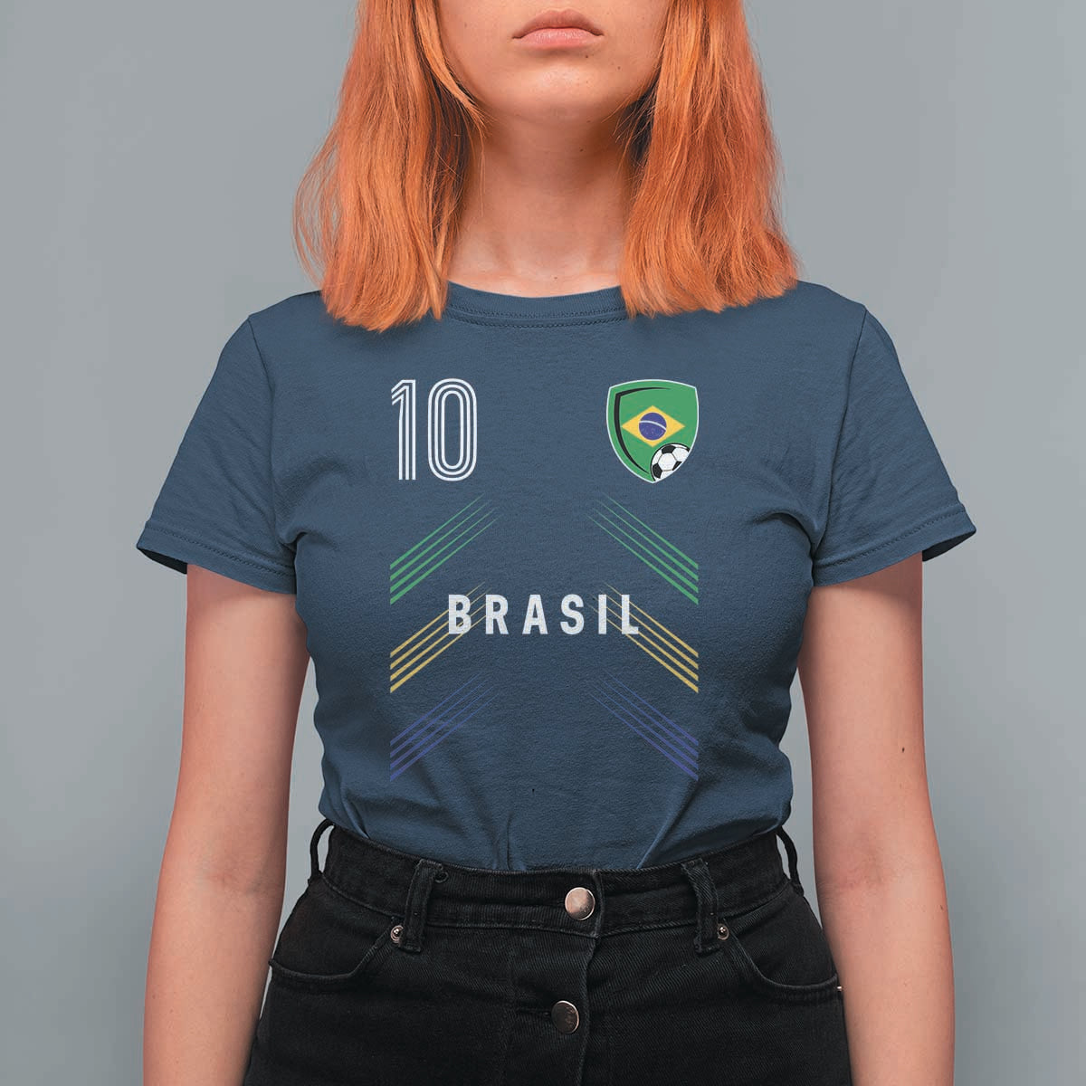 Brasil Number 10 Soccer Shield Graphic Jersey Style T Shirt For Women Retro Futbol Football Fans Sports Lover