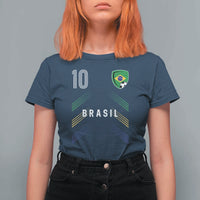 Brasil Number 10 Soccer Shield Graphic Jersey Style T Shirt For Women Retro Futbol Football Fans Sports Lover