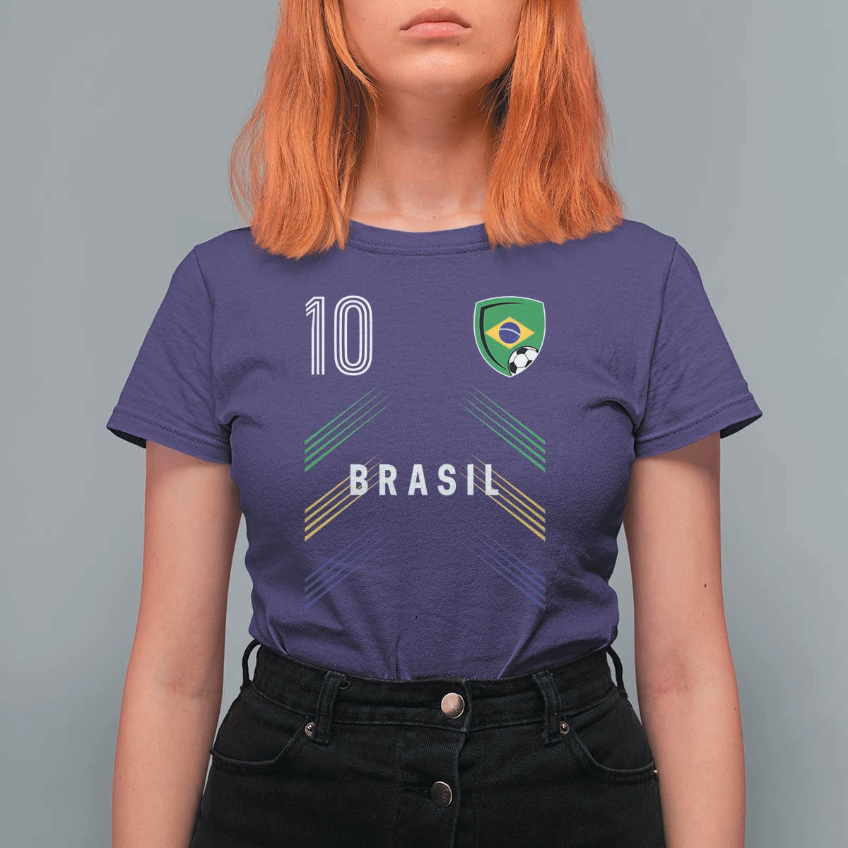 Brasil Number 10 Soccer Shield Graphic Jersey Style T Shirt For Women Retro Futbol Football Fans Sports Lover