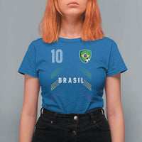 Brasil Number 10 Soccer Shield Graphic Jersey Style T Shirt For Women Retro Futbol Football Fans Sports Lover