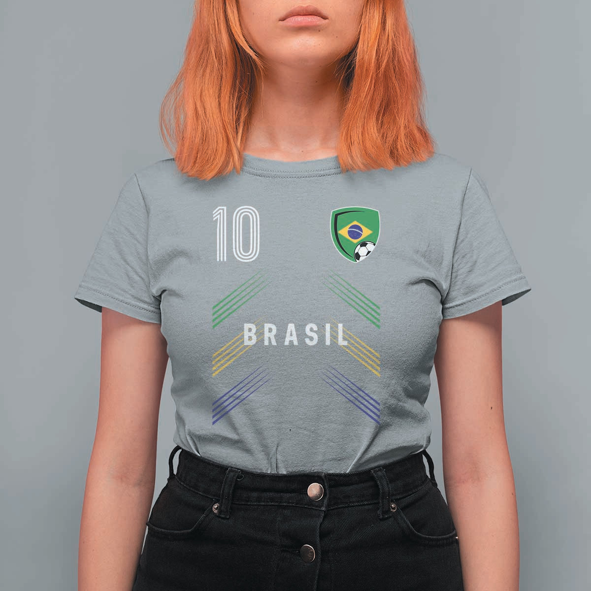 Brasil Number 10 Soccer Shield Graphic Jersey Style T Shirt For Women Retro Futbol Football Fans Sports Lover