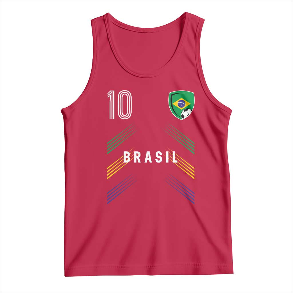 Brasil Number 10 Soccer Shield Graphic Jersey Style Tank Top Retro Futbol Football Fans Sports Lover
