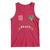 Brasil Number 10 Soccer Shield Graphic Jersey Style Tank Top Retro Futbol Football Fans Sports Lover
