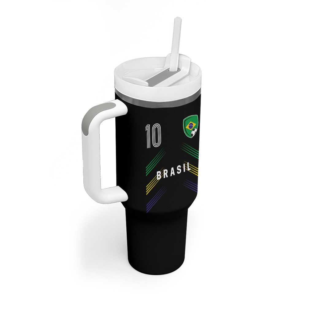 Brasil Number 10 Soccer Shield Graphic Jersey Style Tumbler With Handle Retro Futbol Football Fans Sports Lover