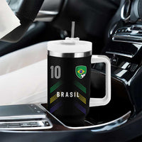 Brasil Number 10 Soccer Shield Graphic Jersey Style Tumbler With Handle Retro Futbol Football Fans Sports Lover