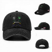 Brasil Number 10 Soccer Shield Graphic Jersey Style Washed Cotton Baseball Cap Retro Futbol Football Fans Sports Lover
