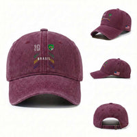 Brasil Number 10 Soccer Shield Graphic Jersey Style Washed Cotton Baseball Cap Retro Futbol Football Fans Sports Lover