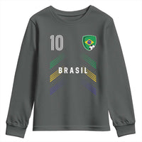 Brasil Number 10 Soccer Shield Graphic Jersey Style Youth Sweatshirt Retro Futbol Football Fans Sports Lover