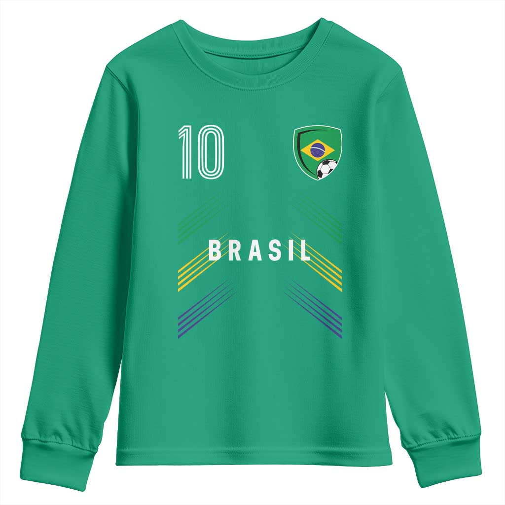 Brasil Number 10 Soccer Shield Graphic Jersey Style Youth Sweatshirt Retro Futbol Football Fans Sports Lover